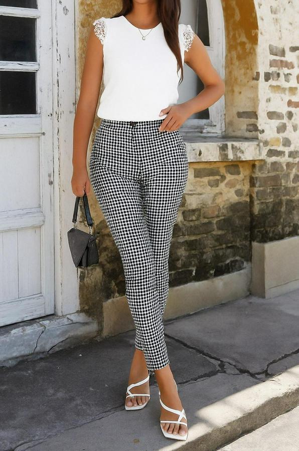 Yüksek Bel Desenli Dalgıç Pantolon