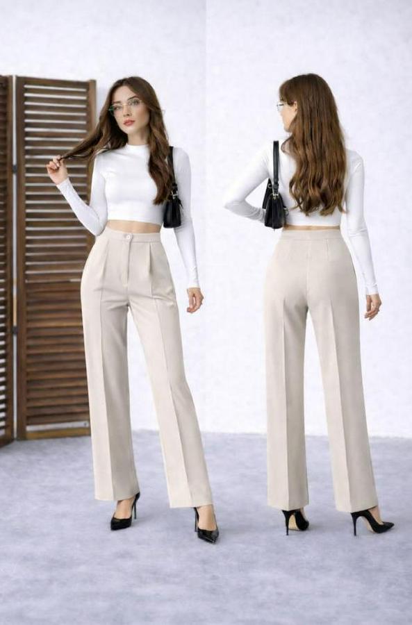 Yüksek Bel Double Kumaş Palazzo Pantolon