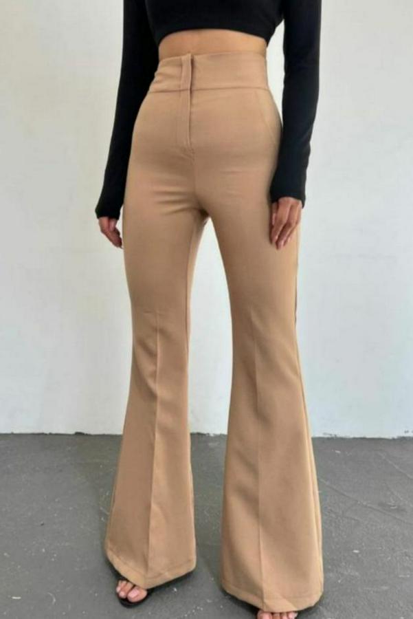 Yüksek Bel Ispanyol Paça Atlas Kumaş Pantolon