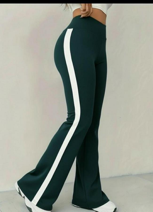 Yüksek Bel Ispanyol Paçalı Yanlardan Şerit Detaylı Dalgıç Tayt Pantolon