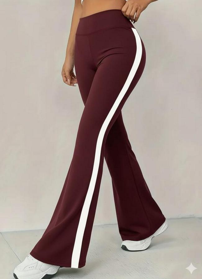Yüksek Bel Ispanyol Paçalı Yanlardan Şerit Detaylı Dalgıç Tayt Pantolon