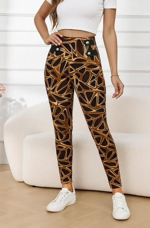 Yüksek Bel Kaz Ayağı Desenli Yan Şerit Düğme Detaylı Dalgıç Pantolon