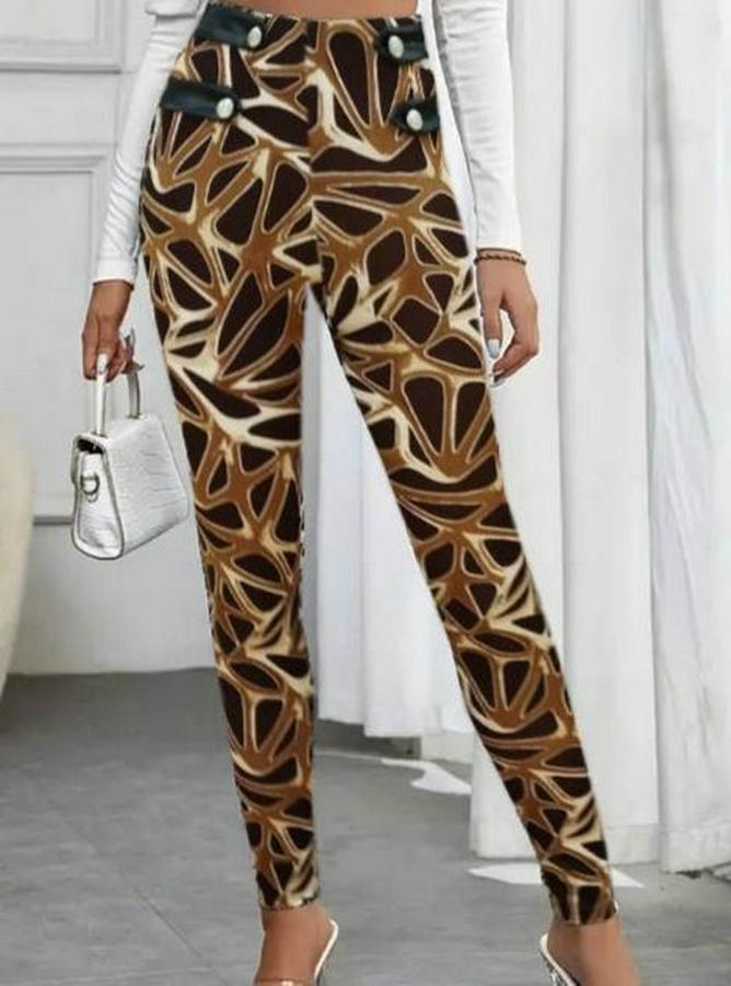 Yüksek Bel Kaz Ayağı Desenli Yan Şerit Düğme Detaylı Dalgıç Pantolon