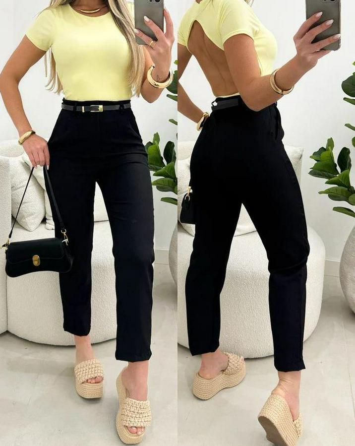 Yüksek Bel Kemersiz Ithal Krep Pantolon