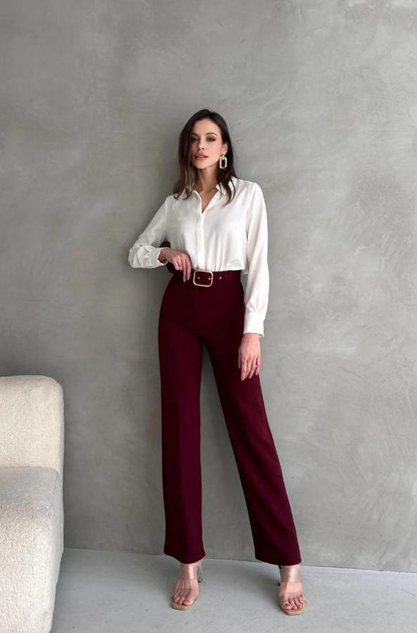 Yüksek Bel Krep Kumaş Full Likralı Ispanyol Paça Kemer Dahil Pantolon