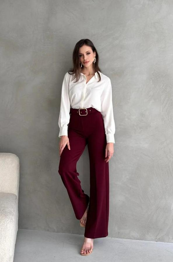 Yüksek Bel Krep Kumaş Full Likralı Ispanyol Paça Kemer Dahil Pantolon