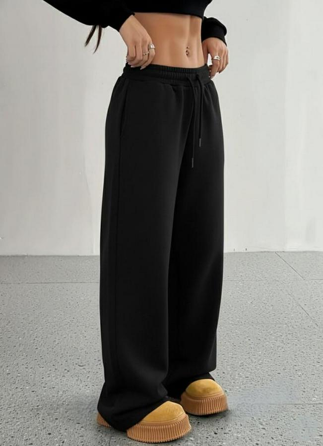 Yüksek Bel Lastikli Bağcıklı Geniş Kesim Dalgıç Pantolon