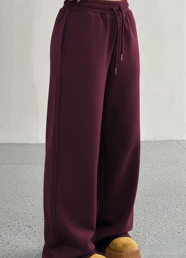 Yüksek Bel Lastikli Bağcıklı Geniş Kesim Dalgıç Mürdüm Pantolon