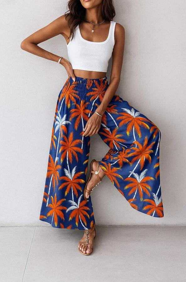 Yüksek Bel Lastikli Desenli Süprem Pantolon