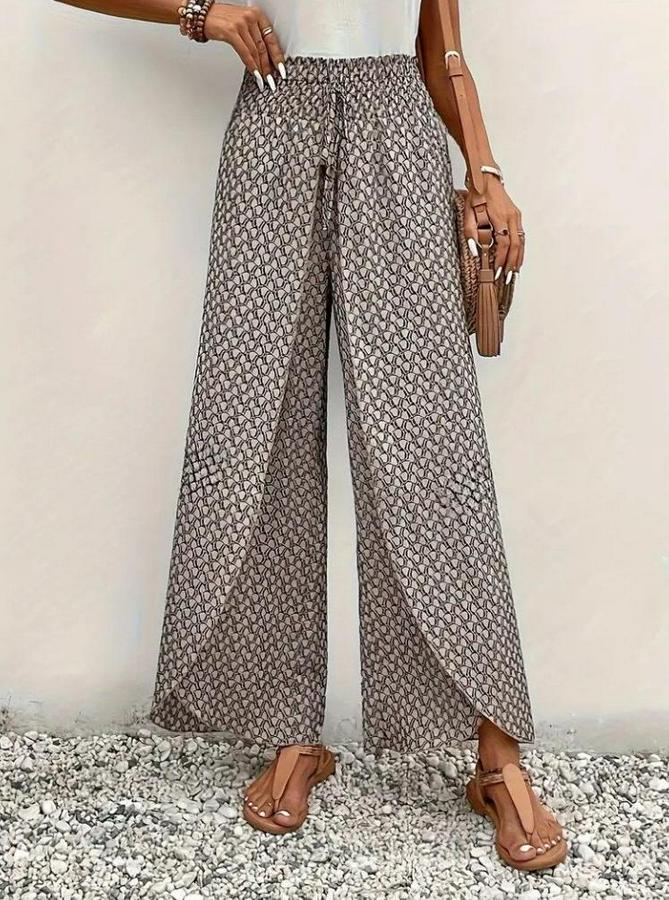 Yüksek Bel Lastikli Önden Iki Parçalı Desenli Bürümcük Pantolon