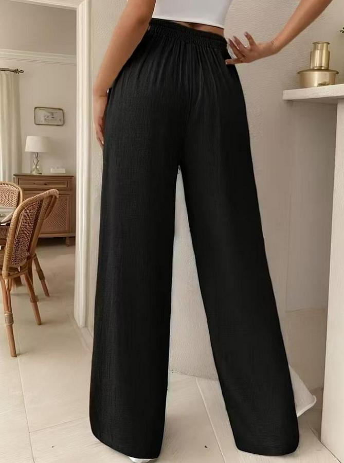 Yüksek Bel Önden Bağlamalı Geniş Kesim Keten Pantolon