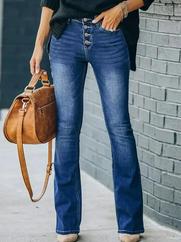 Yüksek Bel Önden Düğmeli Cep Detay Ispanyol Paça Denim Pantolon