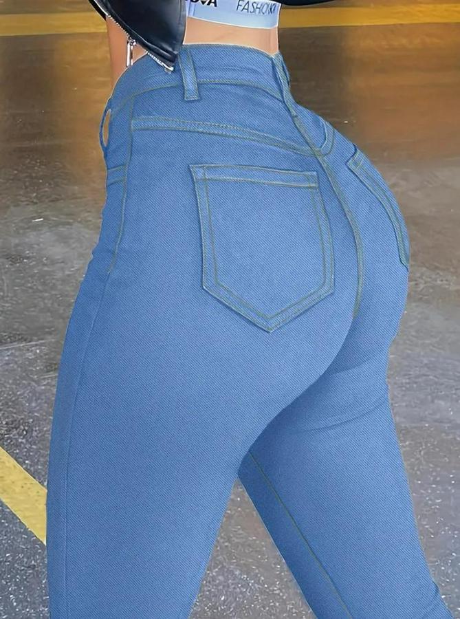 Yüksek Bel Önden Düğmeli Dar Kesim Kot Pantolon