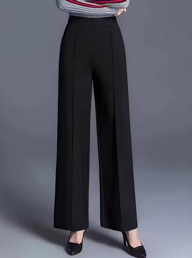 Yüksek Bel Önü Nervürlü Paçaya Doğru Geniş Ithal Krep Pantolon