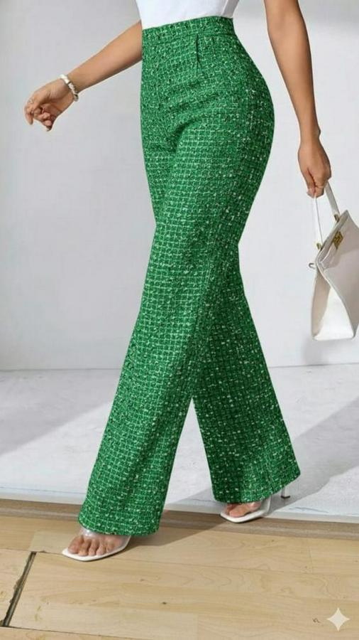 Yüksek Bel Paçaya Doğru Geniş Dokuma Pantolon