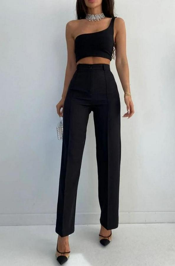 Yüksek Bel Pileli Palazzo Pantolon