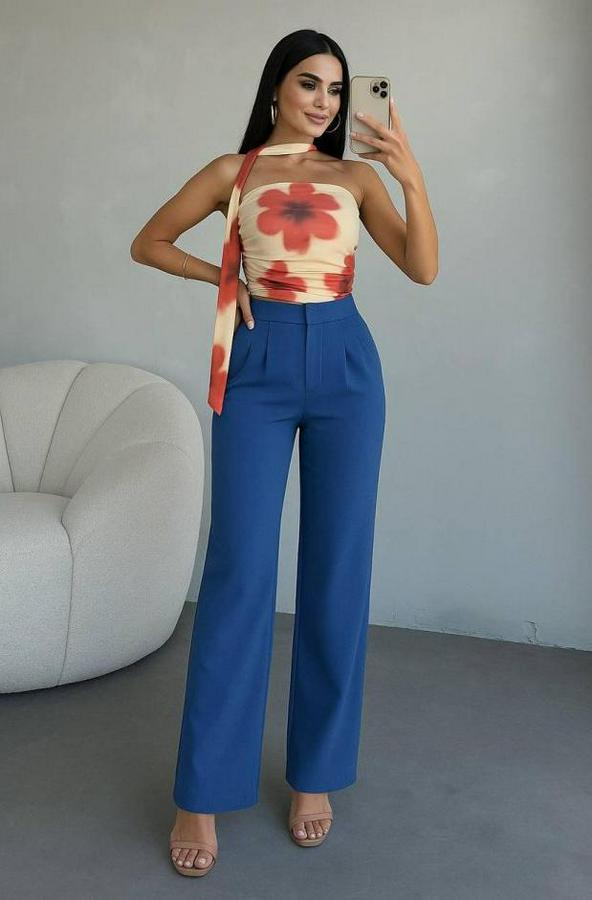 Yüksek Bel Plise Detay Bol Paça Pantolon