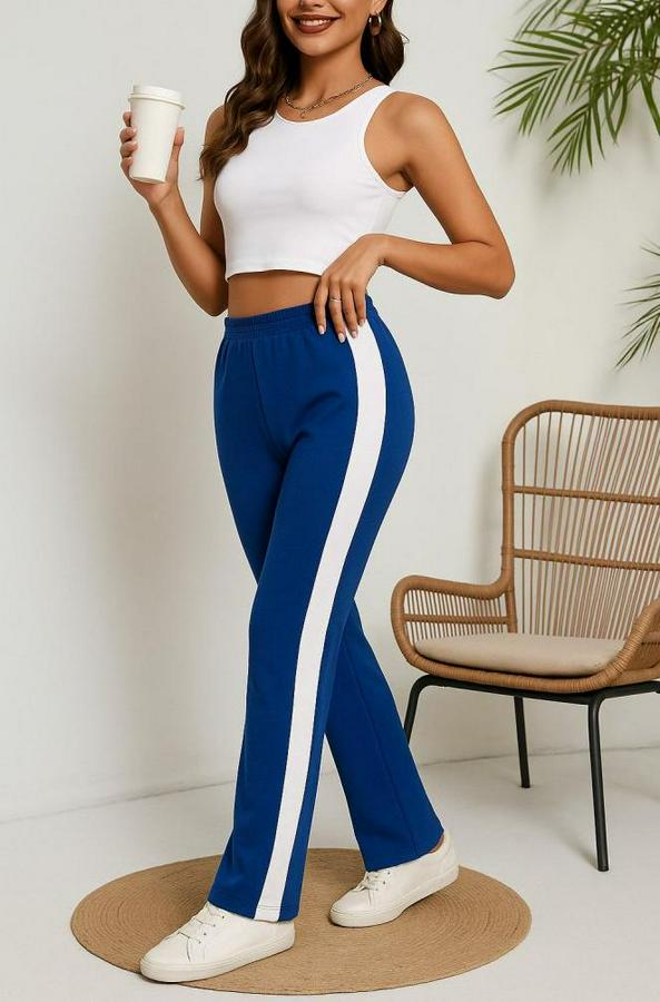 Yüksek Bel Yan Şerit Detaylı Yırtmaçlı Viskon Iki Iplik Pantolon