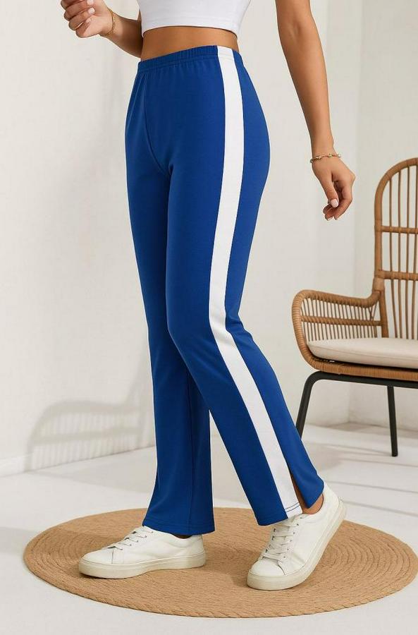 Yüksek Bel Yan Şerit Detaylı Yırtmaçlı Viskon Iki Iplik Pantolon