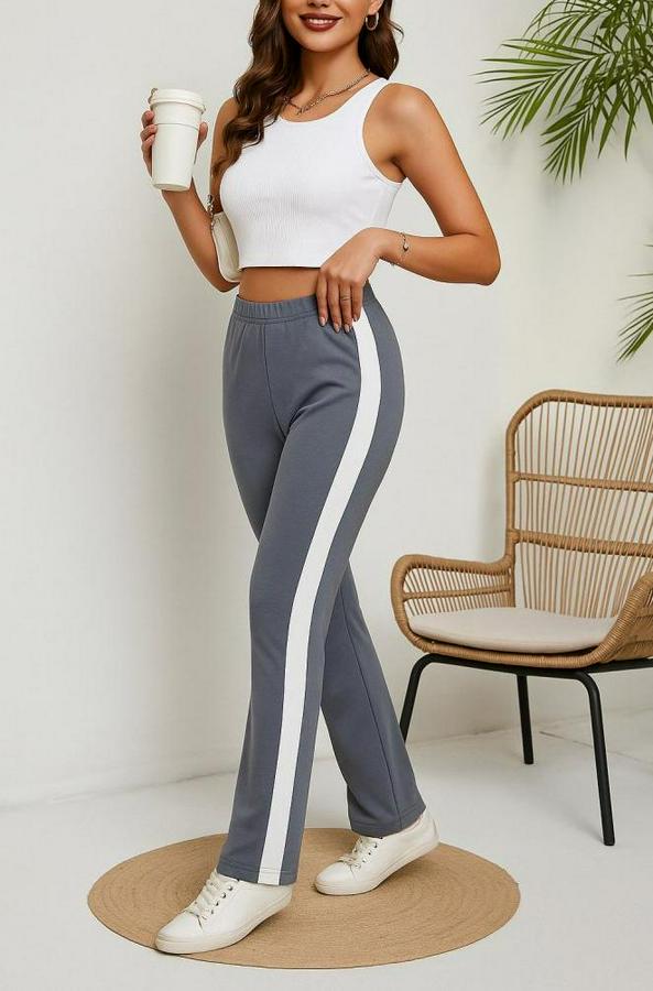 Yüksek Bel Yan Şerit Detaylı Yırtmaçlı Viskon Iki Iplik Pantolon