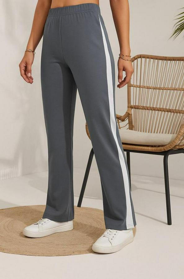 Yüksek Bel Yan Şerit Detaylı Yırtmaçlı Viskon Iki Iplik Pantolon