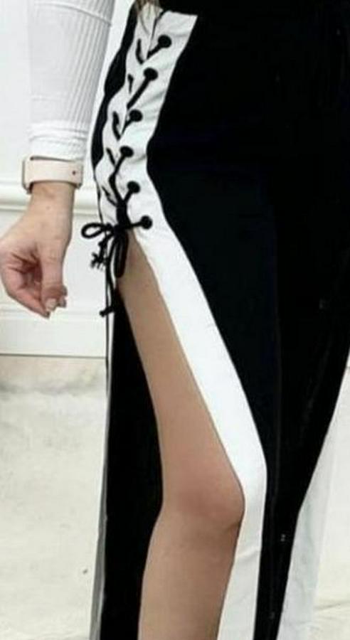 Yüksek Bel Yandan Çapraz Bağcıklı Yırtmaçlı Viskon Iki Iplik Pantolon