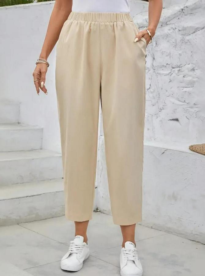 Yüksek Bel Yandan Cepli Düğme Detaylı Geniş Kesim Ithal Krep Pantolon