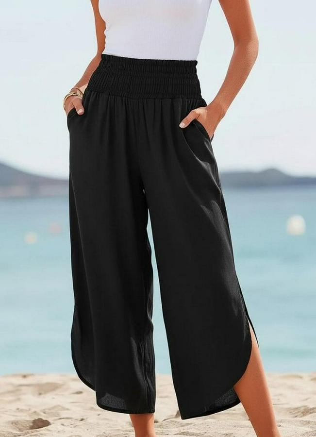 Yüksek Bel Yandan Yırtmaç Detaylı Aerobin Pantolon