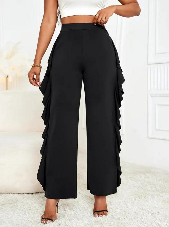 Yüksek Bel Yanları Volanlı Cepli Sandy Pantolon