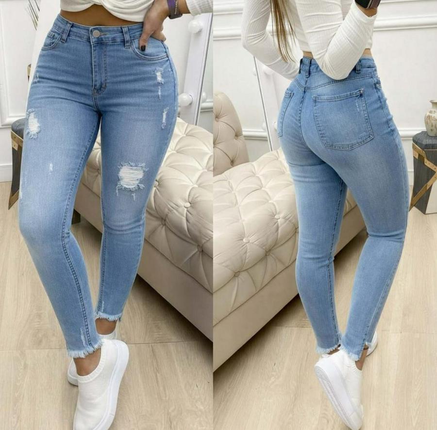 Yüksek Bel Yırtık Desenli Skınny Kot Pantolon