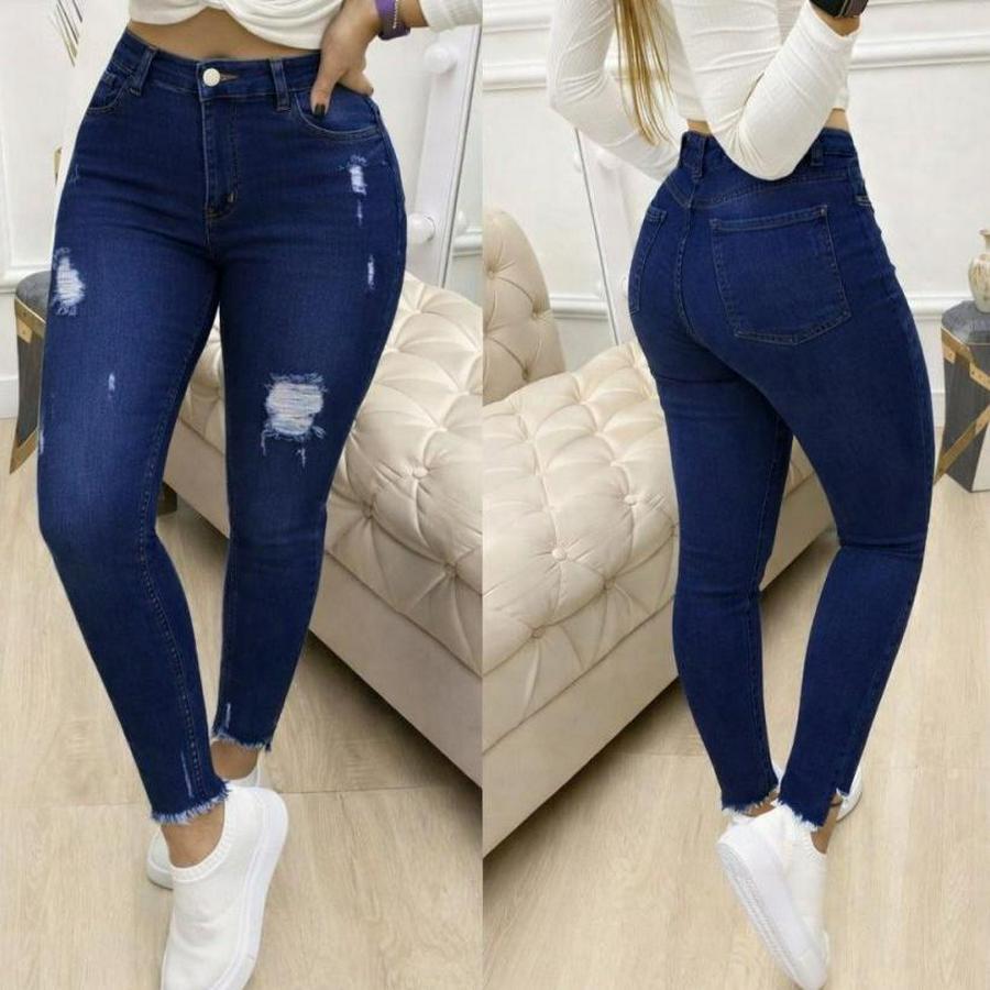 Yüksek Bel Yırtık Desenli Skınny Kot Pantolon