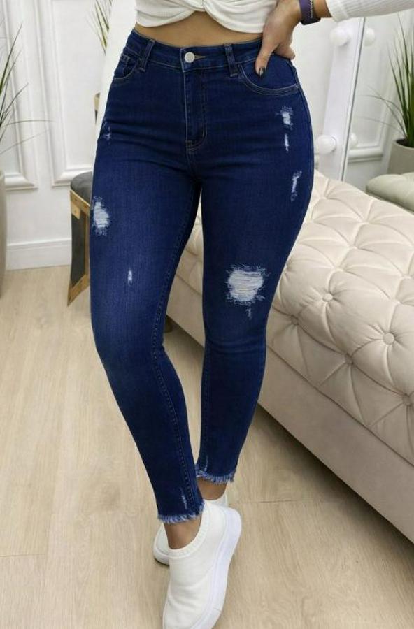 Yüksek Bel Yırtık Desenli Skınny Kot Pantolon