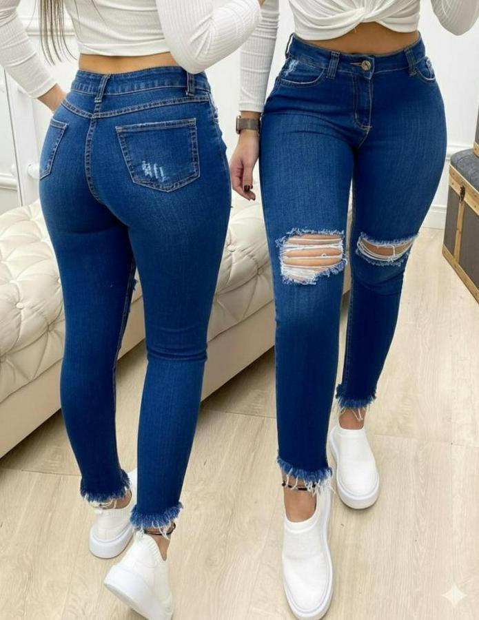 Yüksek Bel Yırtık Detaylı Skinny Kot Pantolon