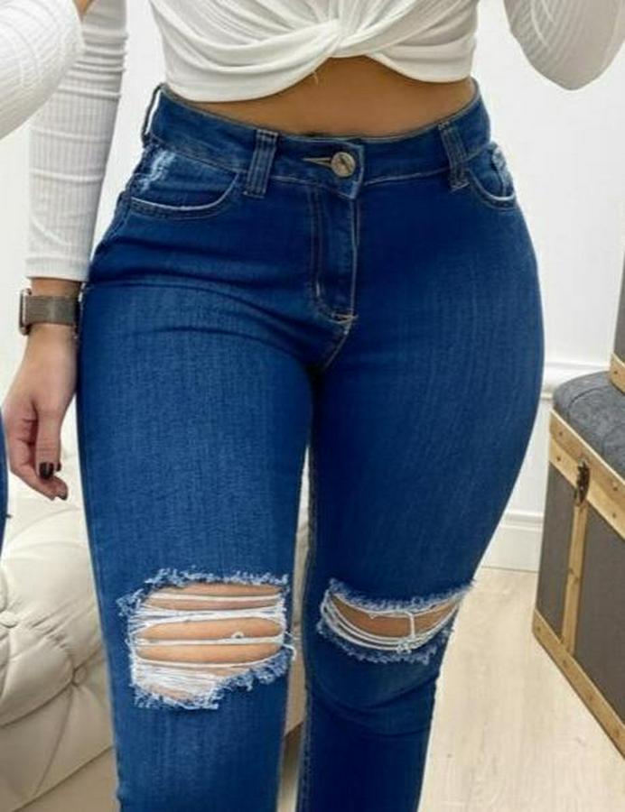 Yüksek Bel Yırtık Detaylı Skinny Kot Pantolon