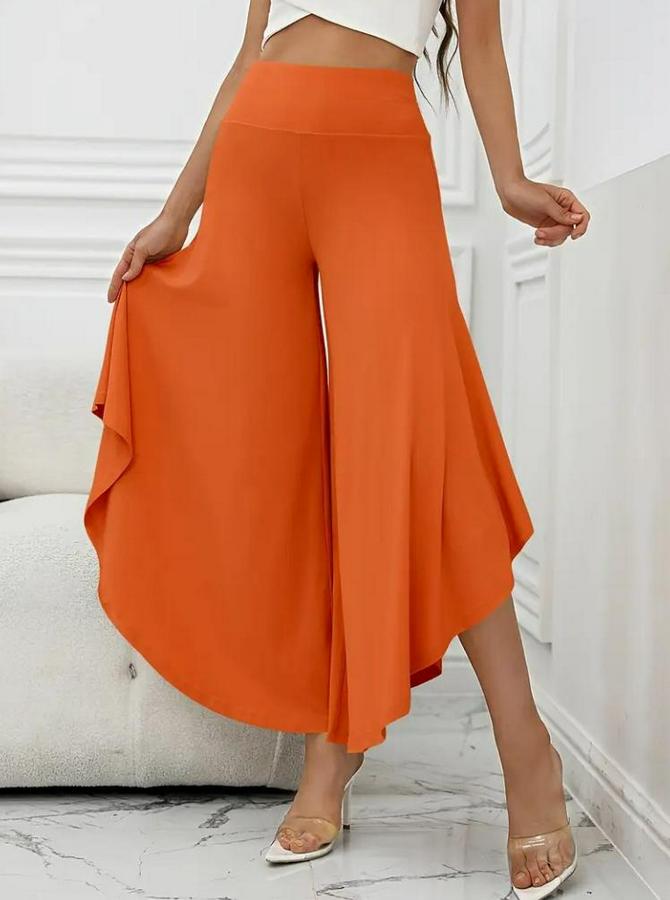 Yüksek Belli Geniş Paçalı Yanlardan Açık Sandy Pantolon