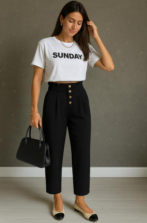 Yüksek Belli Önden Düğmeli Ithal Keten Pantolon