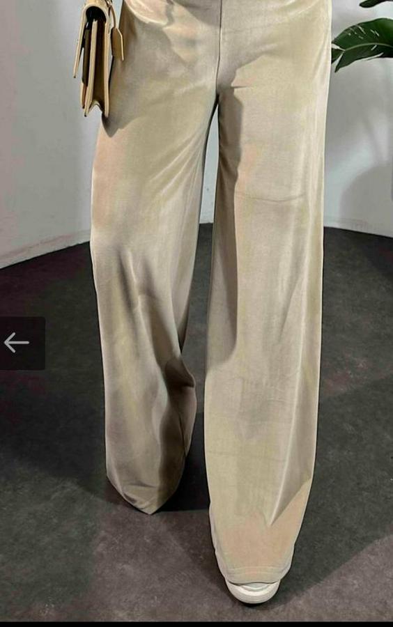 Yüksek Ben Beli Lastik Detay Kadife Kumaş Bol Paça Pantolon