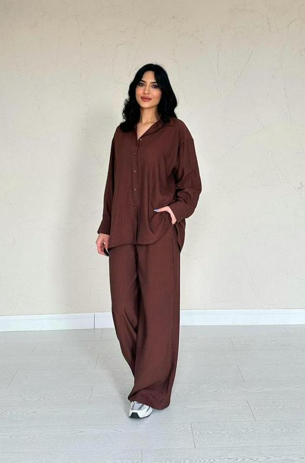 Kahverengi Alice Gömlek Ve Bol Kesim Pantolon Takım