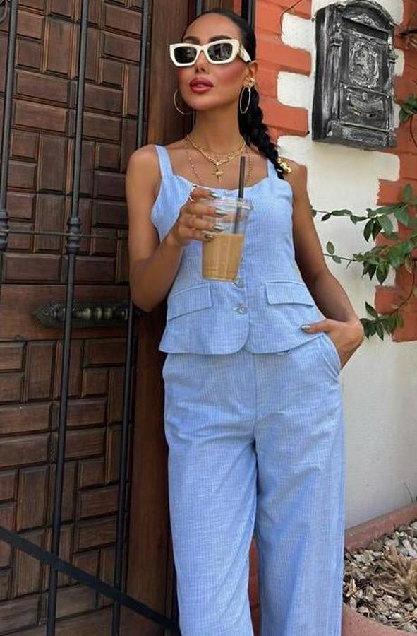 Kalın Askılı Bluz Pantolon Keten Takım 10187