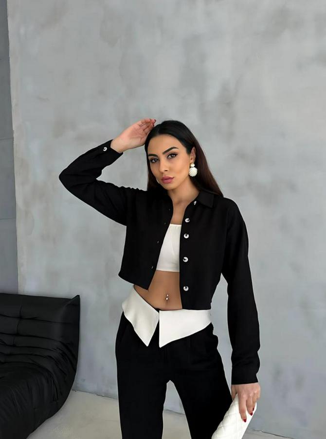 Keten Gömlek-Crop-Salaş Pantolon Takim