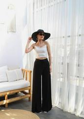 Keten Önü Çapraz Parçali Lasti̇kli̇ Ve Bağcikli Geni̇ş Paça Pantolon