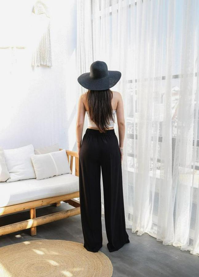 Keten Önü Çapraz Parçali Lasti̇kli̇ Ve Bağcikli Geni̇ş Paça Pantolon