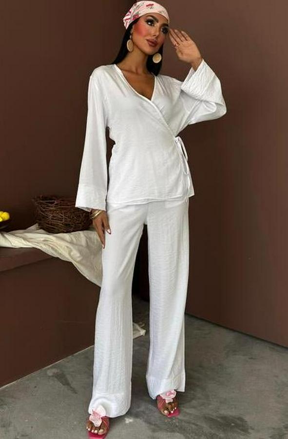 Kruvaze Model Klasik Pantolonlu Çupra Keten Takım 10191