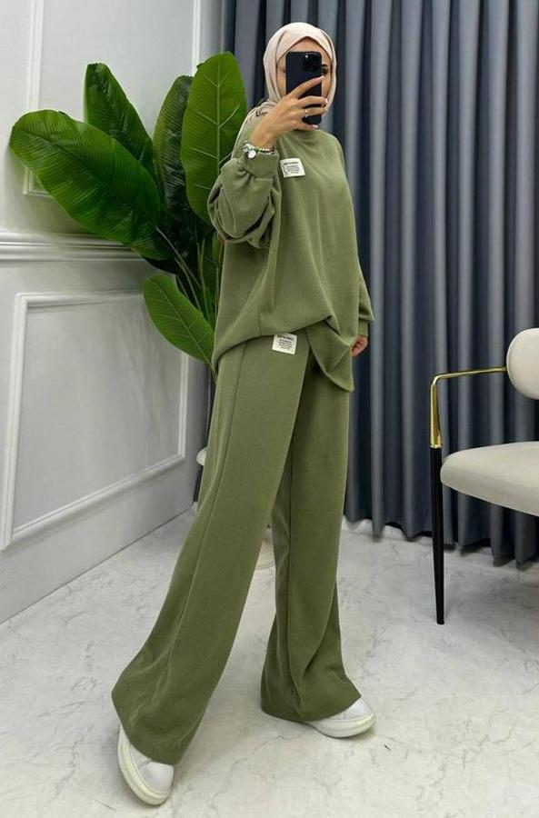 Mint Klasik Fitilli Kazak Ve Pantolon Takım