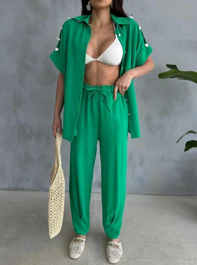 Omuz Midye Sirali Bluz