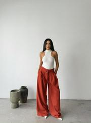 Palazzo Pantolon Kumaş Kemer Detayli