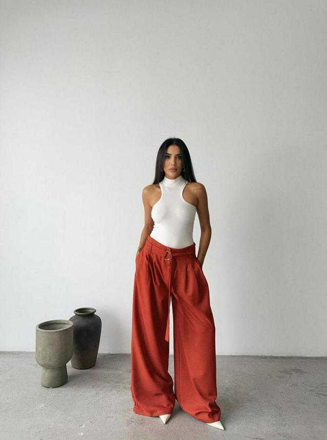 Palazzo Pantolon Kumaş Kemer Detayli