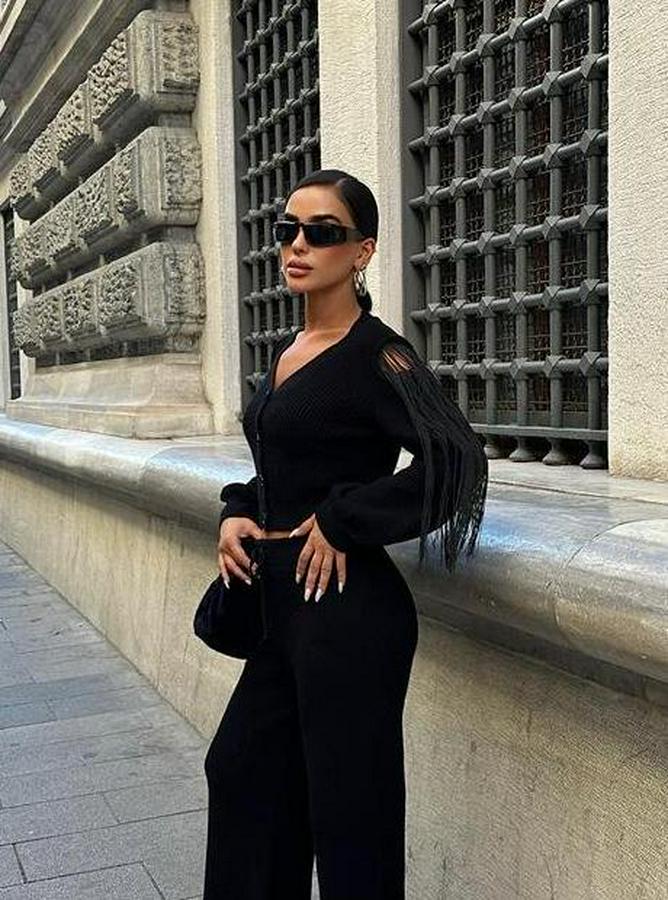 Püskül Detaylı Hırka Pantolon Triko Takım 9967