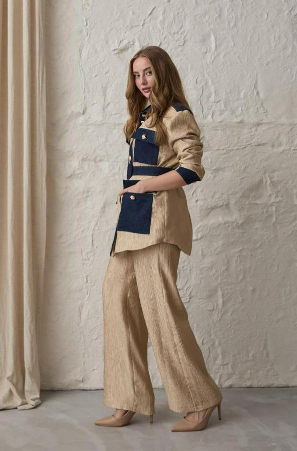 Sarı Garnili Cepli Gömlek Ve Pantolon Takım