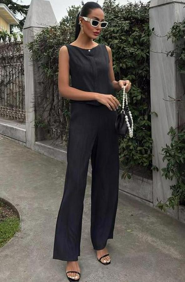 Sıfır Kollu Bluz Batik Desenli Pantolon Ikili Takım 10181-08